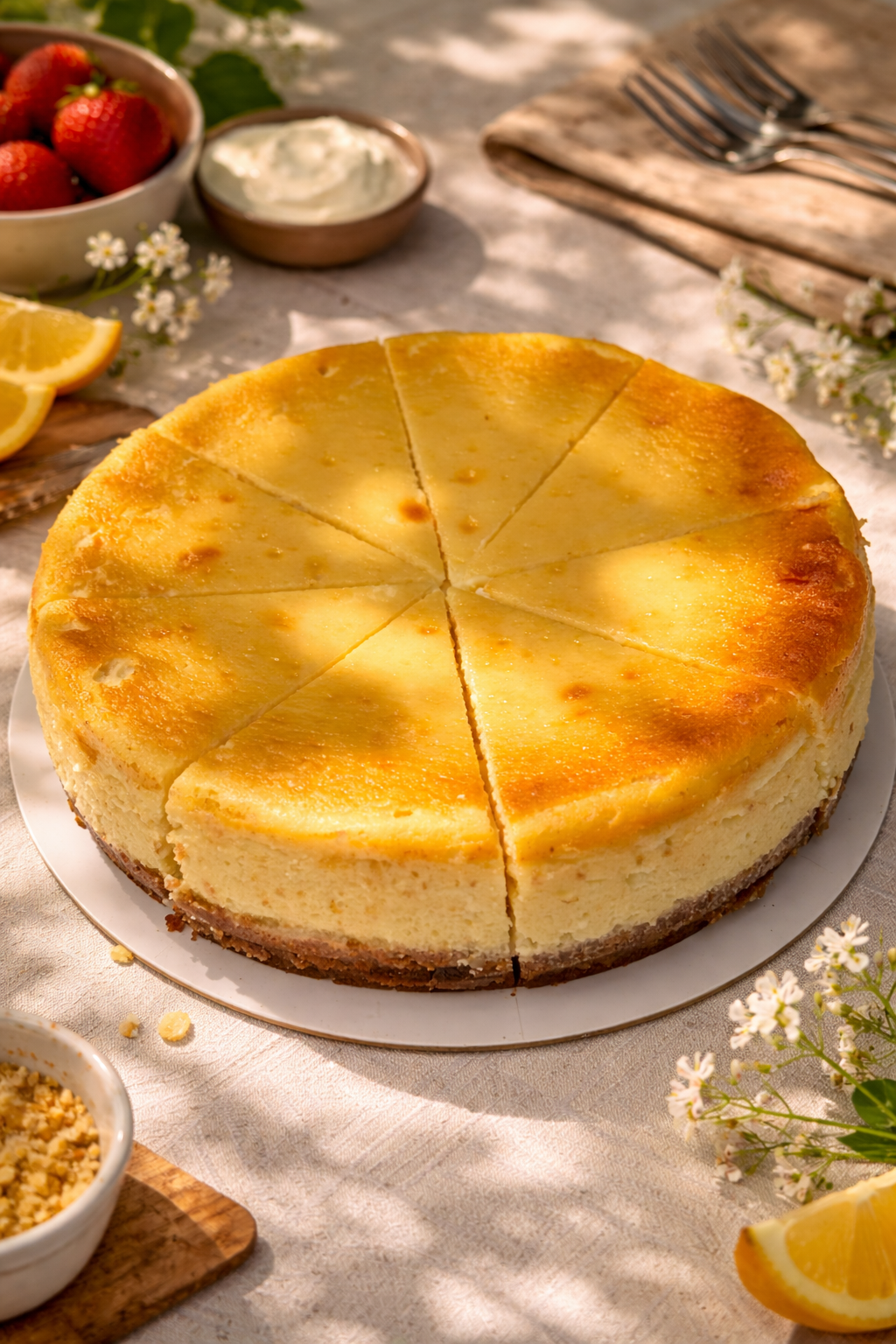 Cheesecake cortado en porciones